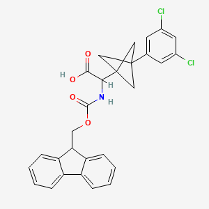 molecular formula C28H23Cl2NO4 B2680728 2-[3-(3,5-Dichlorophenyl)-1-bicyclo[1.1.1]pentanyl]-2-(9H-fluoren-9-ylmethoxycarbonylamino)acetic acid CAS No. 2287267-01-8