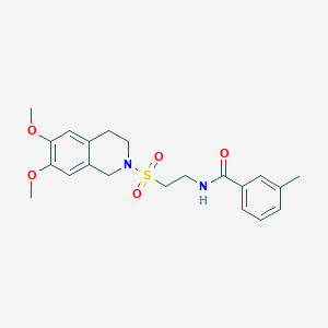 molecular formula C21H26N2O5S B2680737 N-(2-((6,7-dimethoxy-3,4-dihydroisoquinolin-2(1H)-yl)sulfonyl)ethyl)-3-methylbenzamide CAS No. 921926-75-2