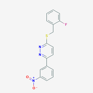 molecular formula C17H12FN3O2S B2680744 3-((2-Fluorobenzyl)thio)-6-(3-nitrophenyl)pyridazine CAS No. 896053-76-2