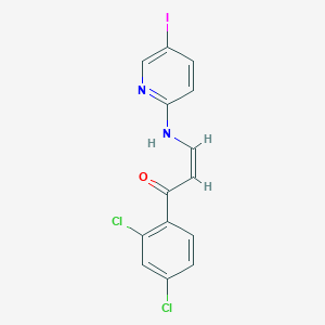 molecular formula C14H9Cl2IN2O B2680747 1-(2,4-二氯苯基)-3-[(5-碘-2-吡啶基)氨基]-2-丙烯-1-酮 CAS No. 338401-08-4