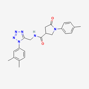 molecular formula C22H24N6O2 B2680767 N-((1-(3,4-二甲基苯基)-1H-四氮唑-5-基)甲基)-5-氧代-1-(对甲苯基)吡咯啉-3-羧酰胺 CAS No. 933222-36-7