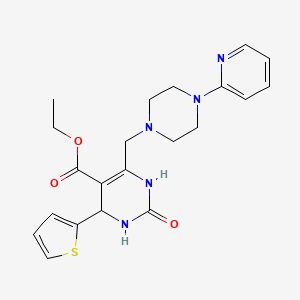 molecular formula C21H25N5O3S B2680768 Ethyl 2-oxo-6-[(4-pyridin-2-ylpiperazin-1-yl)methyl]-4-thien-2-yl-1,2,3,4-tetrahydropyrimidine-5-carboxylate CAS No. 893325-37-6