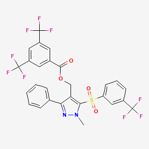 (1-methyl-3-phenyl-5-{[3-(trifluoromethyl)phenyl]sulfonyl}-1H-pyrazol-4-yl)methyl 3,5-bis(trifluoromethyl)benzenecarboxylate