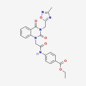 molecular formula C23H21N5O6 B2680805 乙酸-4-(2-(3-((3-甲基-1,2,4-噁二唑-5-基)甲基)-2,4-二氧代-3,4-二氢喹唑啉-1(2H)-基)乙酰胺基)苯甲酯 CAS No. 941977-68-0