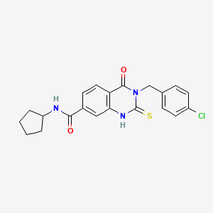 molecular formula C21H20ClN3O2S B2680806 3-(4-chlorobenzyl)-N-cyclopentyl-4-oxo-2-thioxo-1,2,3,4-tetrahydroquinazoline-7-carboxamide CAS No. 422282-75-5