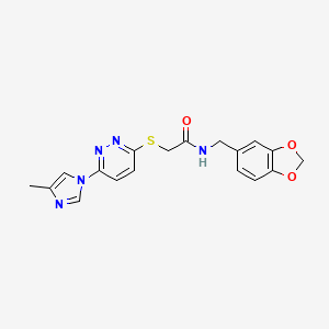 molecular formula C18H17N5O3S B2680851 N-(苯并[d][1,3]二噁唑-5-基甲基)-2-((6-(4-甲基-1H-咪唑-1-基)吡啶-3-基)硫基)乙酰胺 CAS No. 1251696-51-1