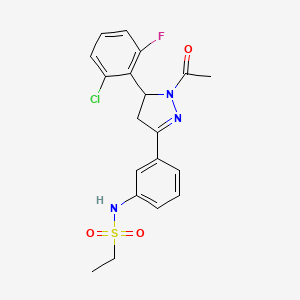 molecular formula C19H19ClFN3O3S B2680876 N-(3-(1-acetyl-5-(2-chloro-6-fluorophenyl)-4,5-dihydro-1H-pyrazol-3-yl)phenyl)ethanesulfonamide CAS No. 852141-60-7
