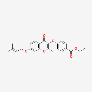 molecular formula C24H24O6 B2680882 乙酸-4-({2-甲基-7-[(3-甲基丁-2-烯-1-基氧)-4-氧代-4H-香豆素-3-基]氧基)苯甲酸酯 CAS No. 859138-55-9