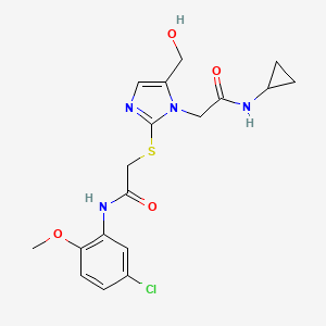 molecular formula C18H21ClN4O4S B2680886 N-(5-chloro-2-methoxyphenyl)-2-((1-(2-(cyclopropylamino)-2-oxoethyl)-5-(hydroxymethyl)-1H-imidazol-2-yl)thio)acetamide CAS No. 921524-79-0