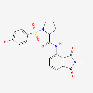 molecular formula C20H18FN3O5S B2680888 1-((4-氟苯基)磺酰)-N-(2-甲基-1,3-二氧杂吲哚-4-基)吡咯啉-2-羧酰胺 CAS No. 1048662-02-7
