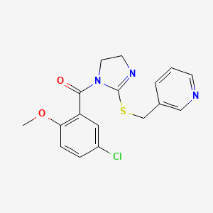 molecular formula C17H16ClN3O2S B2680898 (5-chloro-2-methoxyphenyl)(2-((pyridin-3-ylmethyl)thio)-4,5-dihydro-1H-imidazol-1-yl)methanone CAS No. 851807-67-5