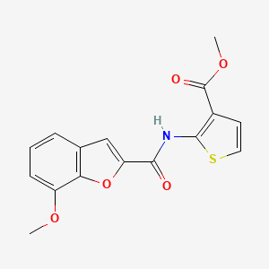 molecular formula C16H13NO5S B2680907 甲基-2-(7-甲氧基苯并呋喃-2-羧胺基)噻吩-3-羧酸甲酯 CAS No. 921800-15-9