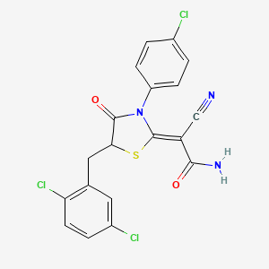 molecular formula C19H12Cl3N3O2S B2680922 (Z)-2-(3-(4-氯苯基)-5-(2,5-二氯苄基)-4-氧代噻唑烷-2-基亚乙腙)-2-氰基乙酰胺 CAS No. 786678-14-6