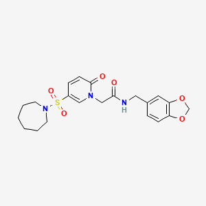 molecular formula C21H25N3O6S B2680941 2-[5-(氮杂辛-1-基磺酰)-2-氧代吡啶-1(2H)-基]-N-(1,3-苯并二氧杂环[5-yl甲基])乙酰胺 CAS No. 1251631-13-6