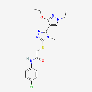 molecular formula C18H21ClN6O2S B2680961 N-(4-chlorophenyl)-2-((5-(3-ethoxy-1-ethyl-1H-pyrazol-4-yl)-4-methyl-4H-1,2,4-triazol-3-yl)thio)acetamide CAS No. 1013788-88-9