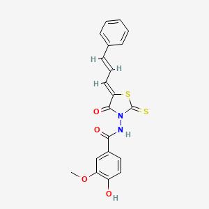 4-hydroxy-3-methoxy-N-((Z)-4-oxo-5-((E)-3-phenylallylidene)-2-thioxothiazolidin-3-yl)benzamide