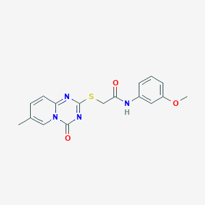 molecular formula C17H16N4O3S B2680980 N-(3-甲氧基苯基)-2-(7-甲基-4-氧代吡啶并[1,2-a][1,3,5]三嗪-2-基)硫代乙酰胺 CAS No. 896319-52-1
