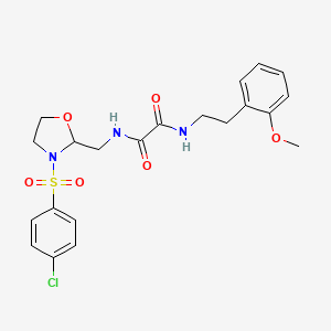 molecular formula C21H24ClN3O6S B2680982 N1-((3-((4-chlorophenyl)sulfonyl)oxazolidin-2-yl)methyl)-N2-(2-methoxyphenethyl)oxalamide CAS No. 874805-00-2