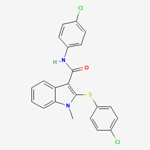 molecular formula C22H16Cl2N2OS B2680983 N-(4-chlorophenyl)-2-[(4-chlorophenyl)sulfanyl]-1-methyl-1H-indole-3-carboxamide CAS No. 478049-47-7