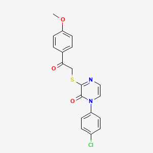 molecular formula C19H15ClN2O3S B2680987 1-(4-chlorophenyl)-3-((2-(4-methoxyphenyl)-2-oxoethyl)thio)pyrazin-2(1H)-one CAS No. 899977-11-8