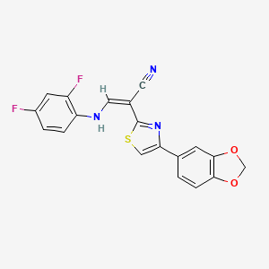 molecular formula C19H11F2N3O2S B2680988 (Z)-2-(4-(benzo[d][1,3]dioxol-5-yl)thiazol-2-yl)-3-((2,4-difluorophenyl)amino)acrylonitrile CAS No. 477297-28-2