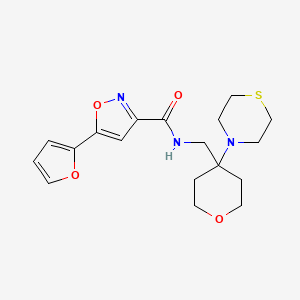 molecular formula C18H23N3O4S B2680993 5-(Furan-2-yl)-N-[(4-thiomorpholin-4-yloxan-4-yl)methyl]-1,2-oxazole-3-carboxamide CAS No. 2415456-45-8