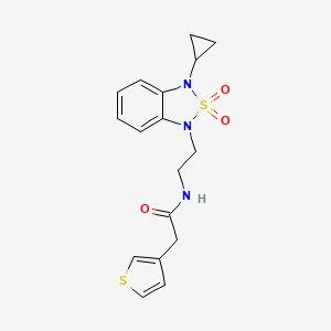 molecular formula C17H19N3O3S2 B2681043 N-[2-(3-cyclopropyl-2,2-dioxo-1,3-dihydro-2lambda6,1,3-benzothiadiazol-1-yl)ethyl]-2-(thiophen-3-yl)acetamide CAS No. 2097861-21-5