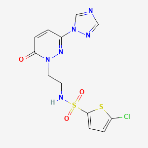 molecular formula C12H11ClN6O3S2 B2681045 5-chloro-N-(2-(6-oxo-3-(1H-1,2,4-triazol-1-yl)pyridazin-1(6H)-yl)ethyl)thiophene-2-sulfonamide CAS No. 1448029-17-1