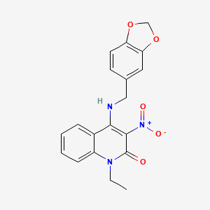 4-((benzo[d][1,3]dioxol-5-ylmethyl)amino)-1-ethyl-3-nitroquinolin-2(1H)-one