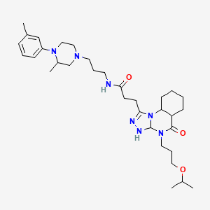 molecular formula C33H45N7O3 B2681052 N-[3-[3-methyl-4-(3-methylphenyl)piperazin-1-yl]propyl]-3-[5-oxo-4-(3-propan-2-yloxypropyl)-3,3a,5a,6,7,8,9,9a-octahydro-[1,2,4]triazolo[4,3-a]quinazolin-1-yl]propanamide CAS No. 2097899-27-7