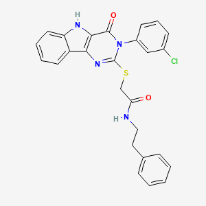 molecular formula C26H21ClN4O2S B2681058 2-((3-(3-chlorophenyl)-4-oxo-4,5-dihydro-3H-pyrimido[5,4-b]indol-2-yl)thio)-N-phenethylacetamide CAS No. 536713-40-3