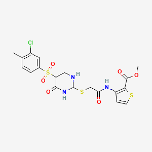 molecular formula C19H16ClN3O6S3 B2681083 Methyl 3-(2-{[5-(3-chloro-4-methylbenzenesulfonyl)-6-oxo-1,6-dihydropyrimidin-2-yl]sulfanyl}acetamido)thiophene-2-carboxylate CAS No. 1223864-65-0
