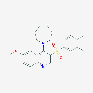 molecular formula C24H28N2O3S B2681100 4-(Azepan-1-yl)-3-(3,4-dimethylphenyl)sulfonyl-6-methoxyquinoline CAS No. 897624-28-1