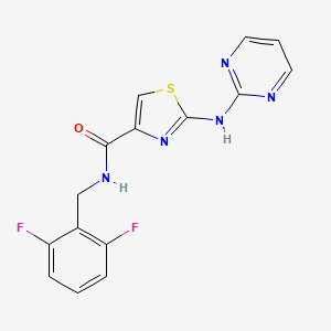 molecular formula C15H11F2N5OS B2681112 N-(2,6-difluorobenzyl)-2-(pyrimidin-2-ylamino)thiazole-4-carboxamide CAS No. 1251580-19-4