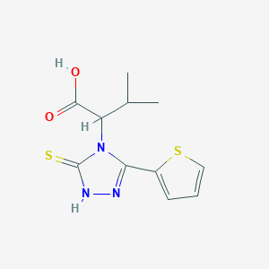 molecular formula C11H13N3O2S2 B2681127 3-methyl-2-[3-sulfanyl-5-(thiophen-2-yl)-4H-1,2,4-triazol-4-yl]butanoic acid CAS No. 869472-72-0