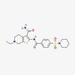 molecular formula C22H28N4O4S2 B2681151 6-乙基-2-(4-(哌啶-1-基磺酰基)苯甲酰胺)-4,5,6,7-四氢噻吩并[2,3-c]吡啶-3-羧酰胺 CAS No. 449767-79-7