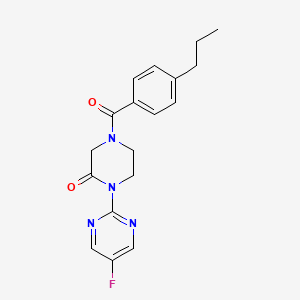 molecular formula C18H19FN4O2 B2681156 1-(5-Fluoropyrimidin-2-yl)-4-(4-propylbenzoyl)piperazin-2-one CAS No. 2320536-86-3
