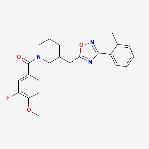 molecular formula C23H24FN3O3 B2681158 (3-Fluoro-4-methoxyphenyl)(3-((3-(o-tolyl)-1,2,4-oxadiazol-5-yl)methyl)piperidin-1-yl)methanone CAS No. 1705551-75-2