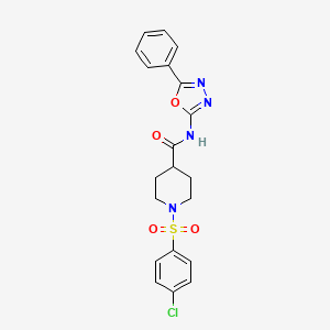 molecular formula C20H19ClN4O4S B2681161 1-(4-chlorobenzenesulfonyl)-N-(5-phenyl-1,3,4-oxadiazol-2-yl)piperidine-4-carboxamide CAS No. 870987-02-3