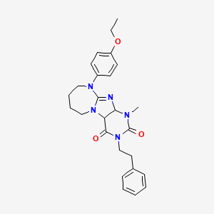 molecular formula C26H29N5O3 B2681162 10-(4-ethoxyphenyl)-1-methyl-3-(2-phenylethyl)-1H,2H,3H,4H,6H,7H,8H,9H,10H-[1,3]diazepino[1,2-g]purine-2,4-dione CAS No. 917749-02-1