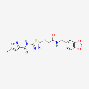 molecular formula C17H15N5O5S2 B2681173 N-(5-((2-((苯并[d][1,3]二噁英-5-基甲基)氨基)-2-氧代乙基)硫代)-1,3,4-噻二唑-2-基)-5-甲基异噁唑-3-甲酰胺 CAS No. 1219902-02-9