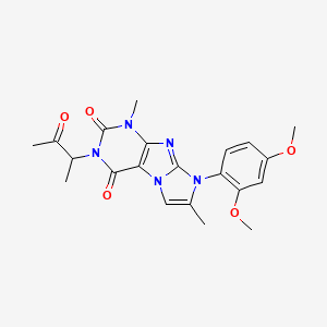 molecular formula C21H23N5O5 B2681193 8-(2,4-dimethoxyphenyl)-1,7-dimethyl-3-(3-oxobutan-2-yl)-1H-imidazo[2,1-f]purine-2,4(3H,8H)-dione CAS No. 886887-27-0