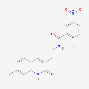 molecular formula C19H16ClN3O4 B2681199 2-氯-N-[2-(7-甲基-2-氧代-1H-喹啉-3-基)乙基]-5-硝基苯甲酰胺 CAS No. 896676-96-3