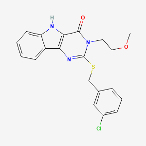 molecular formula C20H18ClN3O2S B2681202 2-[(3-氯苯基)甲基硫代]-3-(2-甲氧基乙基)-5H-嘧啶并[5,4-b]吲哚-4-酮 CAS No. 888443-84-3
