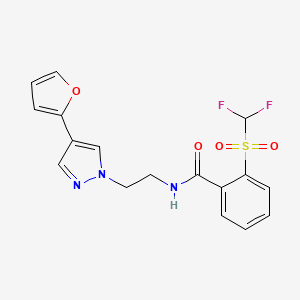 molecular formula C17H15F2N3O4S B2681220 2-((difluoromethyl)sulfonyl)-N-(2-(4-(furan-2-yl)-1H-pyrazol-1-yl)ethyl)benzamide CAS No. 2034377-31-4
