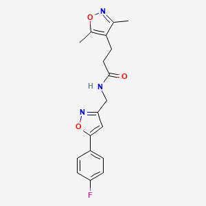 molecular formula C18H18FN3O3 B2681227 3-(3,5-dimethylisoxazol-4-yl)-N-((5-(4-fluorophenyl)isoxazol-3-yl)methyl)propanamide CAS No. 1208788-14-0