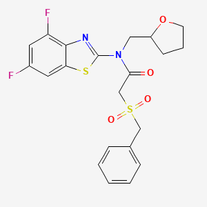 molecular formula C21H20F2N2O4S2 B2681239 2-(benzylsulfonyl)-N-(4,6-difluorobenzo[d]thiazol-2-yl)-N-((tetrahydrofuran-2-yl)methyl)acetamide CAS No. 923385-91-5