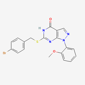 molecular formula C19H15BrN4O2S B2681242 6-((4-bromobenzyl)thio)-1-(2-methoxyphenyl)-1H-pyrazolo[3,4-d]pyrimidin-4(5H)-one CAS No. 1005293-74-2
