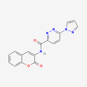 molecular formula C17H11N5O3 B2681245 N-(2-酮基-2H-香豆素-3-基)-6-(1H-吡唑-1-基)吡啶并[3,4-d]嘧啶-3-甲酰胺 CAS No. 1351633-85-6