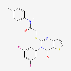 molecular formula C21H15F2N3O2S2 B2681271 2-((3-(3,5-difluorophenyl)-4-oxo-3,4-dihydrothieno[3,2-d]pyrimidin-2-yl)thio)-N-(p-tolyl)acetamide CAS No. 1794932-26-5